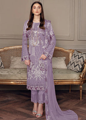 3 Pc Lavender Semi Stitched Georgette Suit Set - Indian Silk House Agencies