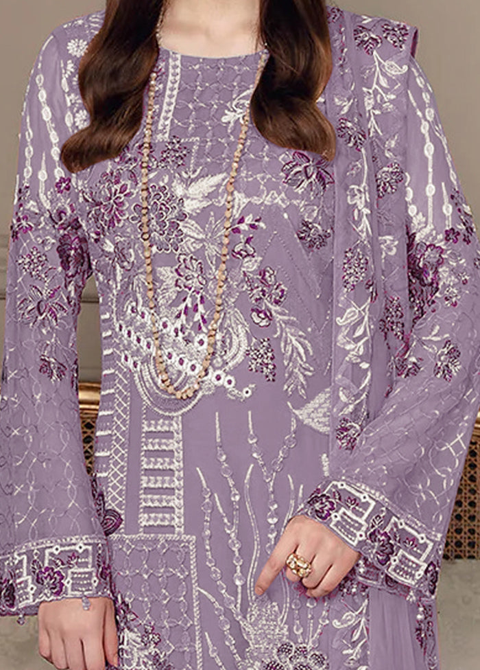 3 Pc Lavender Semi Stitched Georgette Suit Set - Indian Silk House Agencies