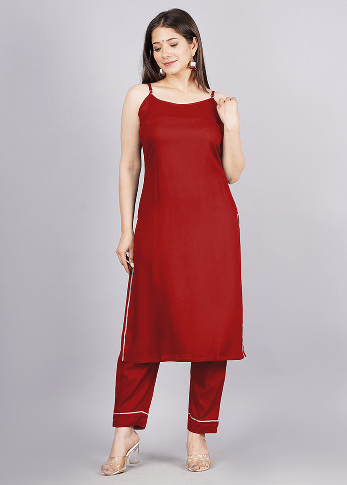 2 Pc Red Readymade Silk Kurti Set - Indian Silk House Agencies