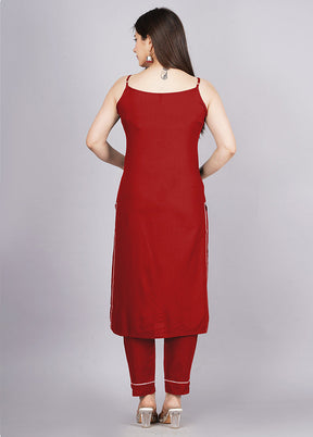 2 Pc Red Readymade Silk Kurti Set - Indian Silk House Agencies