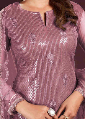 3 Pc Pink Semi Stitched Net Suit Set - Indian Silk House Agencies