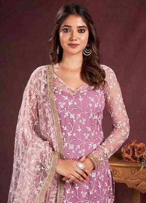 3 Pc Pink Semi Stitched Net Suit Set - Indian Silk House Agencies