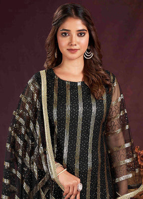 3 Pc Black Semi Stitched Net Suit Set - Indian Silk House Agencies