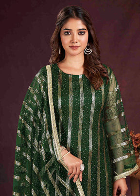 3 Pc Green Semi Stitched Net Suit Set - Indian Silk House Agencies