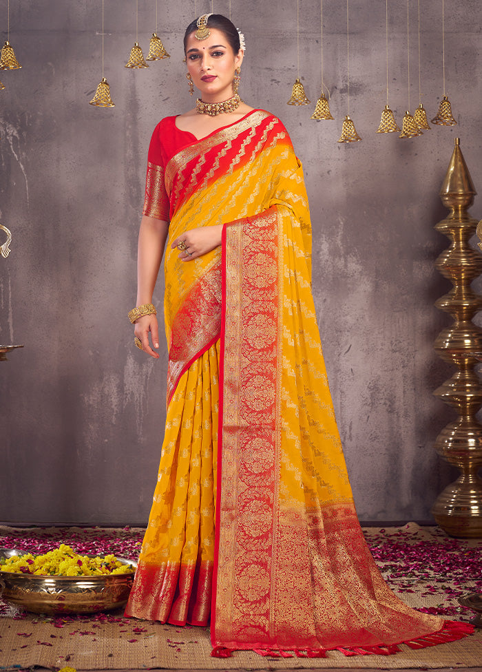 Yellow Georgette Saree With Blouse Piece