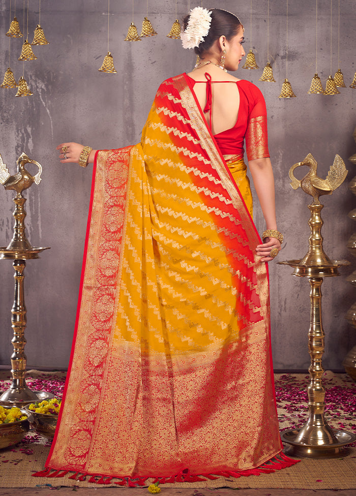 Yellow Georgette Saree With Blouse Piece