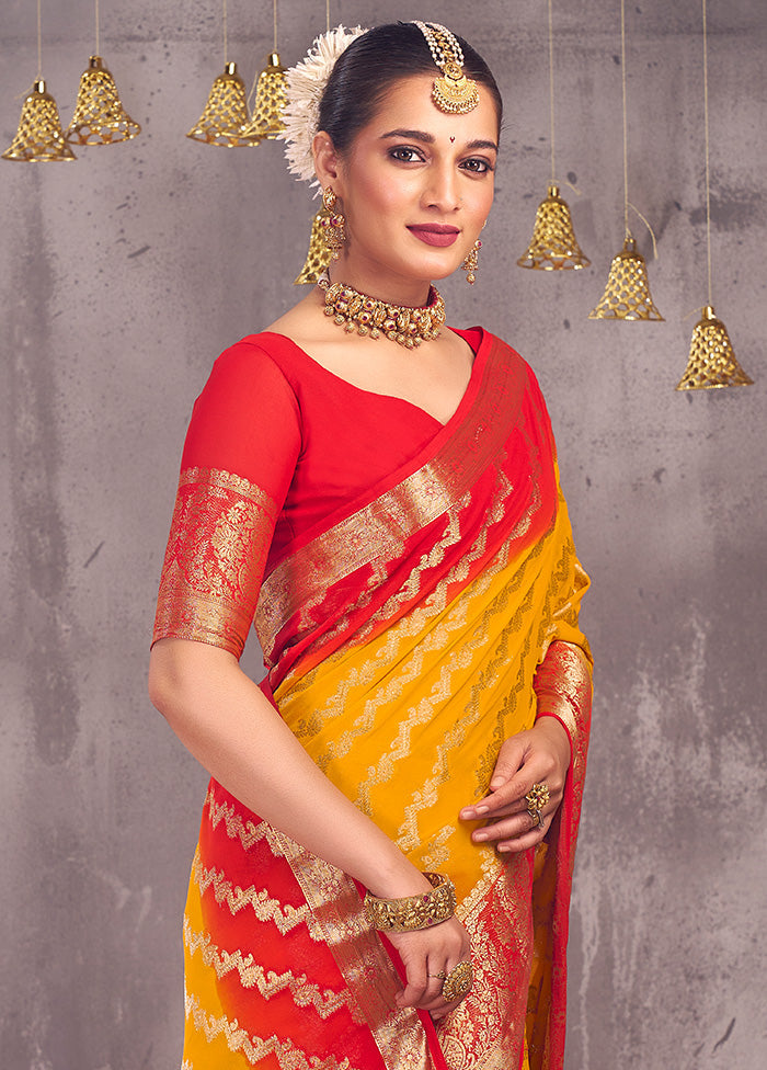 Yellow Georgette Saree With Blouse Piece - Indian Silk House Agencies