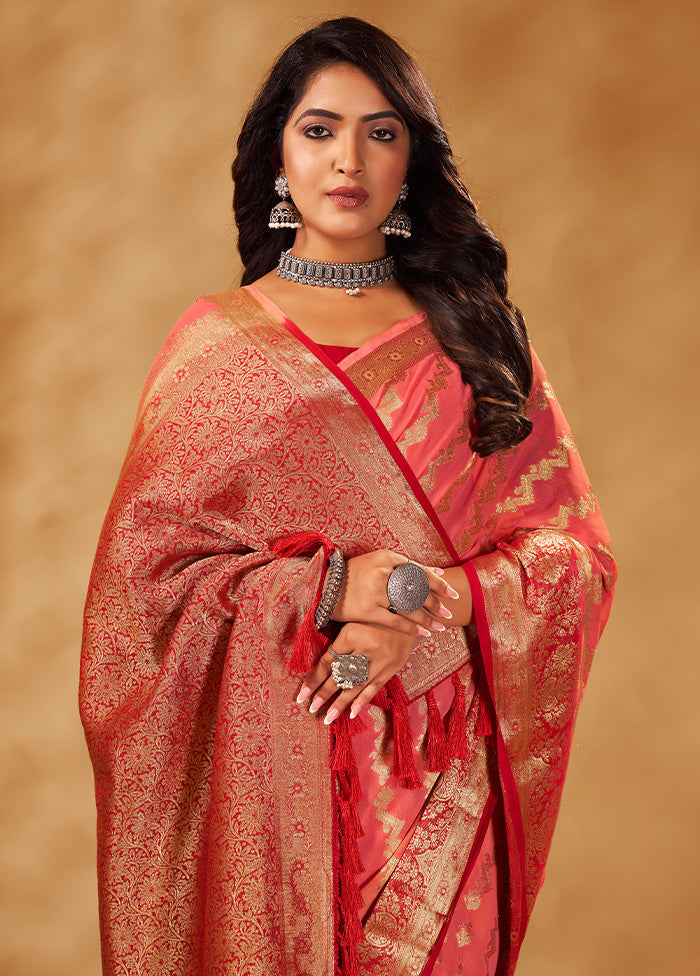 Peach Georgette Saree With Blouse Piece - Indian Silk House Agencies