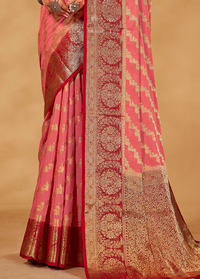 Peach Georgette Saree With Blouse Piece