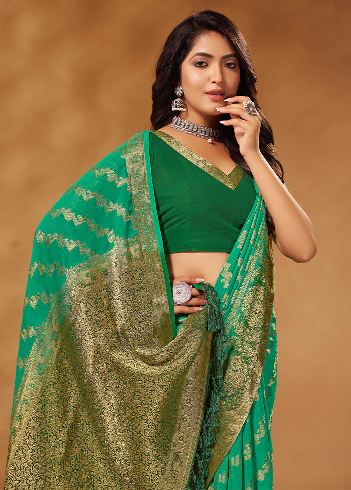 Sea Green Georgette Saree With Blouse Piece