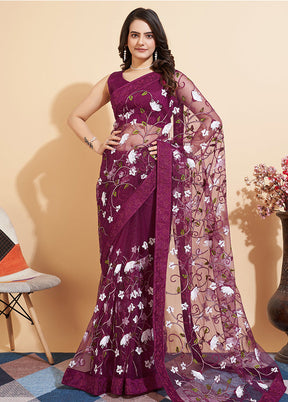 Wine Organza Saree With Blouse Piece - Indian Silk House Agencies