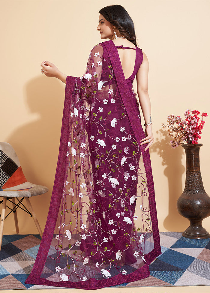 Wine Organza Saree With Blouse Piece - Indian Silk House Agencies