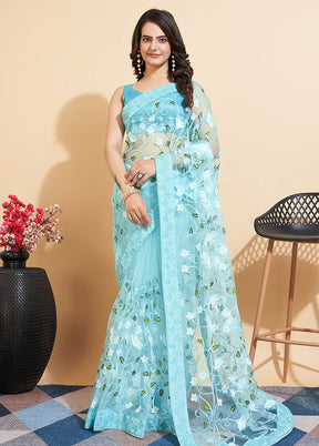 Sky Blue Organza Saree With Blouse Piece - Indian Silk House Agencies