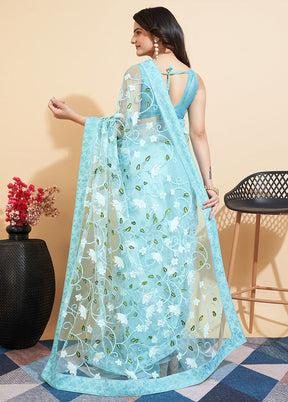 Sky Blue Organza Saree With Blouse Piece - Indian Silk House Agencies