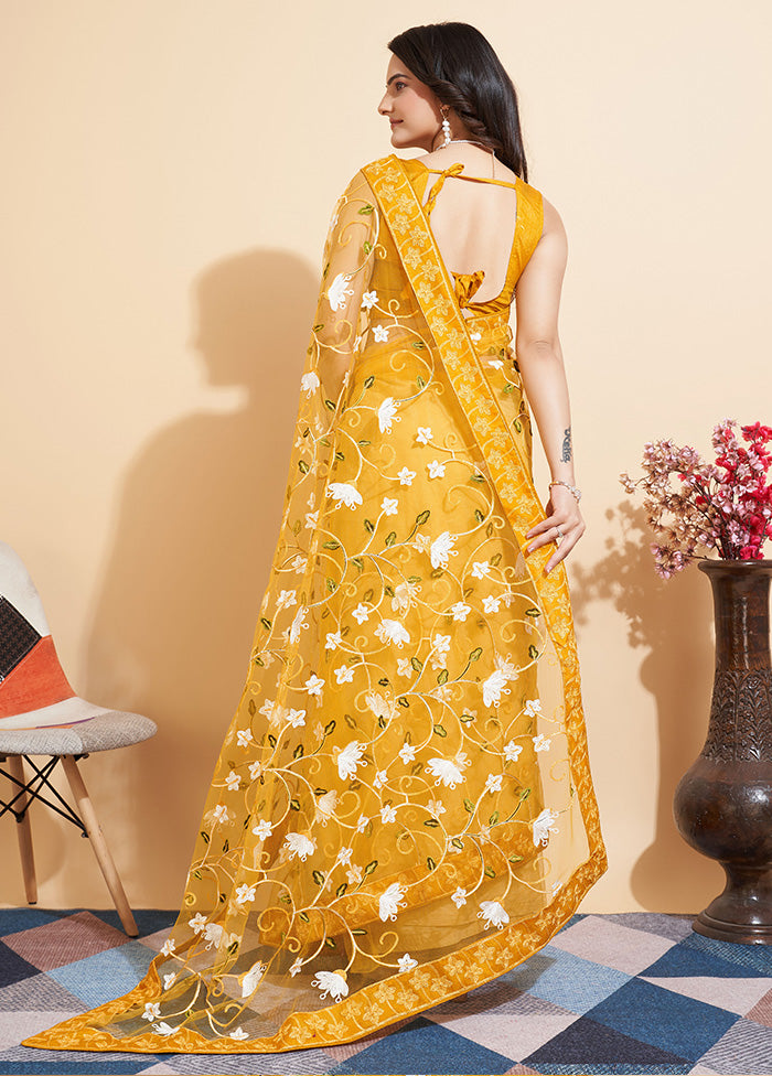 Yellow Organza Saree With Blouse Piece - Indian Silk House Agencies