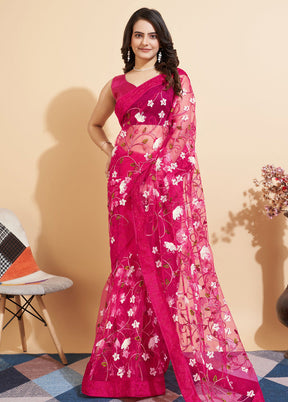 Pink Organza Saree With Blouse Piece - Indian Silk House Agencies