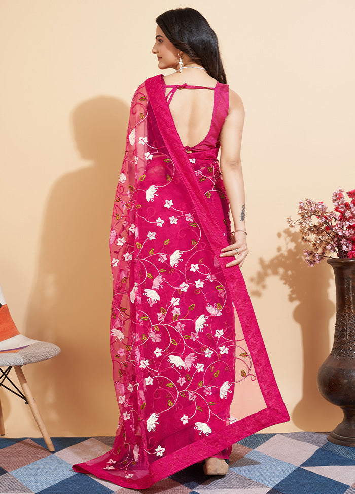 Pink Organza Saree With Blouse Piece - Indian Silk House Agencies