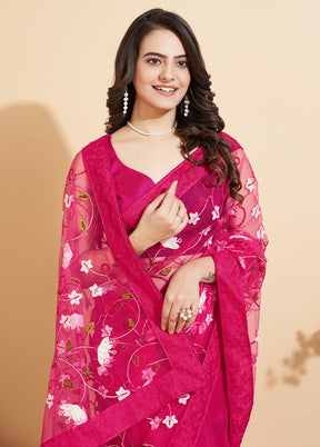 Pink Organza Saree With Blouse Piece - Indian Silk House Agencies