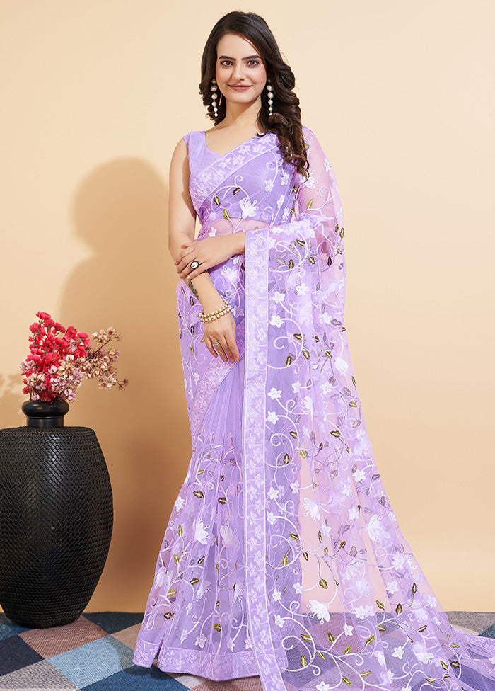 Purple Organza Saree With Blouse Piece - Indian Silk House Agencies