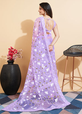 Purple Organza Saree With Blouse Piece - Indian Silk House Agencies