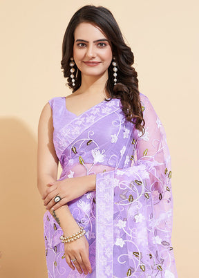 Purple Organza Saree With Blouse Piece - Indian Silk House Agencies