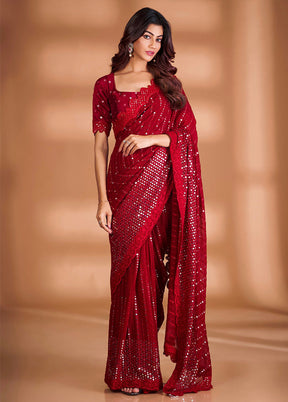 Red Georgette Saree With Blouse Piece