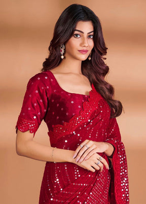 Red Georgette Saree With Blouse Piece