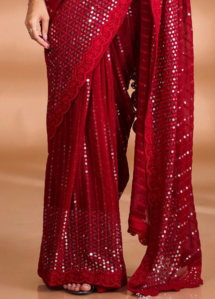 Red Georgette Saree With Blouse Piece