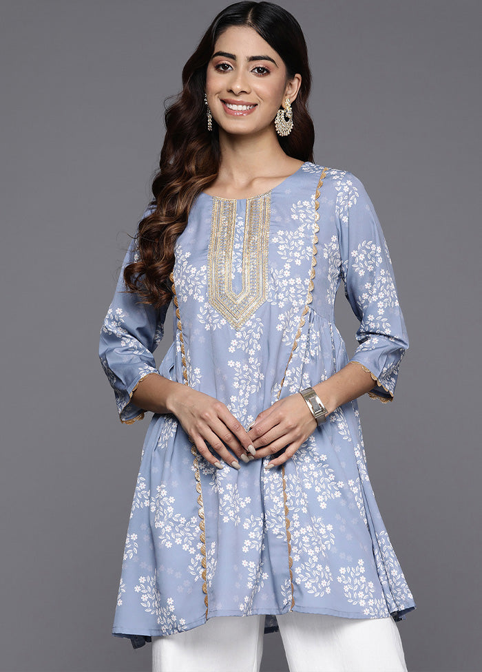 Grey Readymade Blended Silk Tunic - Indian Silk House Agencies