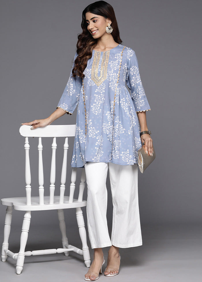 Grey Readymade Blended Silk Tunic - Indian Silk House Agencies