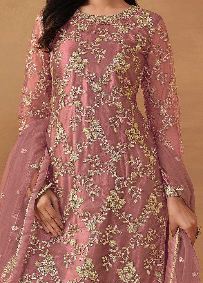 3 Pc Pink Semi Stitched Net Suit Set - Indian Silk House Agencies