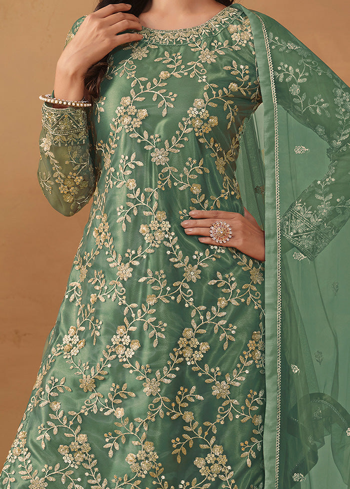 3 Pc Green Semi Stitched Net Suit Set - Indian Silk House Agencies