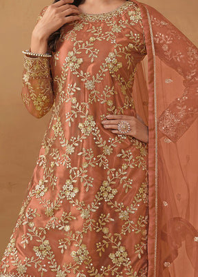 3 Pc Mustard Semi Stitched Net Suit Set - Indian Silk House Agencies