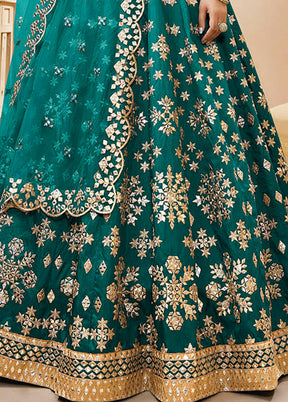 3 Pc Green Silk Semi Stitched Lehenga Set - Indian Silk House Agencies