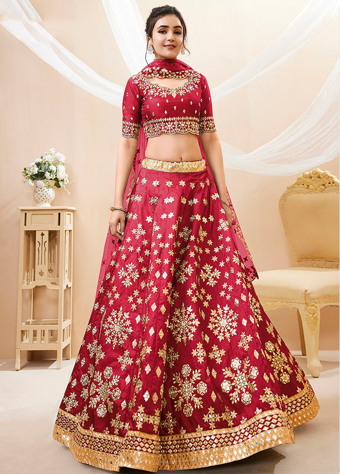 3 Pc Red Silk Semi Stitched Lehenga Set - Indian Silk House Agencies