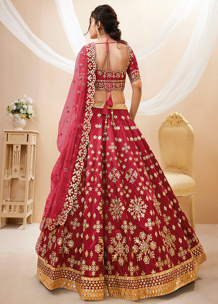 3 Pc Red Silk Semi Stitched Lehenga Set - Indian Silk House Agencies