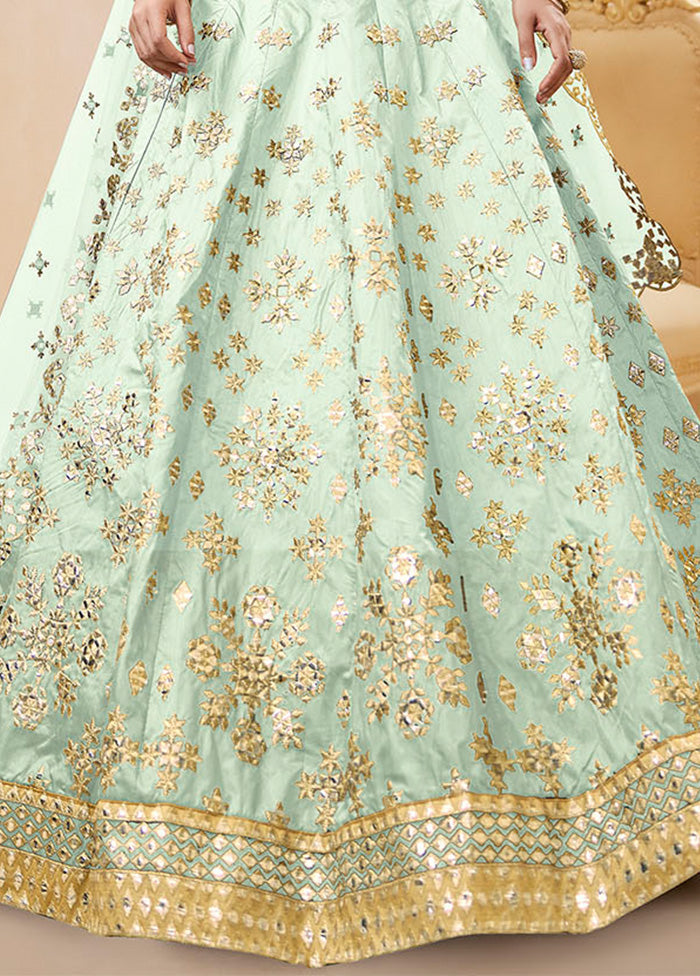 3 Pc Pista Green Silk Semi Stitched Lehenga Set - Indian Silk House Agencies