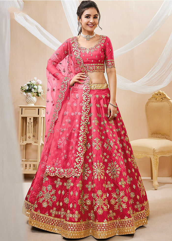 3 Pc Pink Silk Semi Stitched Lehenga Set - Indian Silk House Agencies