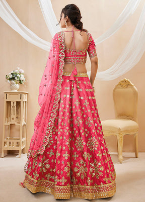 3 Pc Pink Silk Semi Stitched Lehenga Set - Indian Silk House Agencies