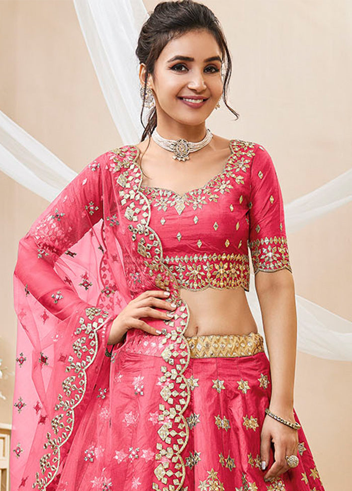 3 Pc Pink Silk Semi Stitched Lehenga Set - Indian Silk House Agencies