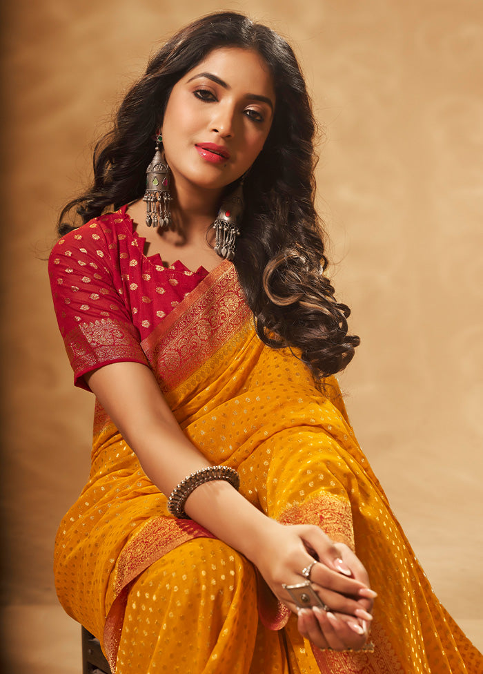 Yellow Georgette Saree With Blouse Piece