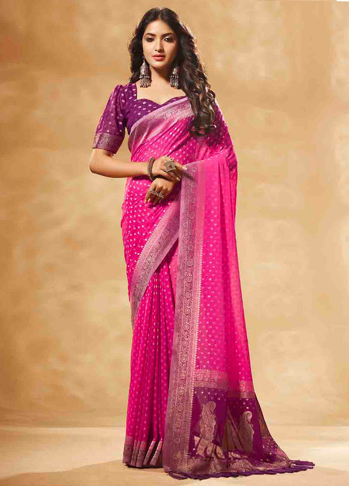 Pink Georgette Saree With Blouse Piece - Indian Silk House Agencies