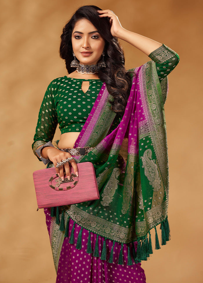 Wine Georgette Saree With Blouse Piece