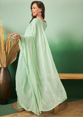 3 Pc Sea Green Semi Stitched Georgette Suit Set - Indian Silk House Agencies