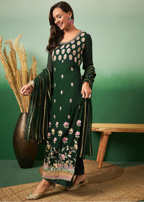 3 Pc Green Semi Stitched Georgette Suit Set - Indian Silk House Agencies