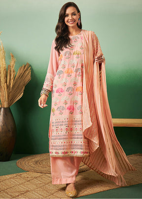 3 Pc Peach Semi Stitched Georgette Suit Set - Indian Silk House Agencies