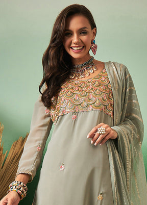 3 Pc Light Green Semi Stitched Georgette Suit Set - Indian Silk House Agencies