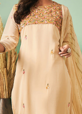 3 Pc Light Orange Semi Stitched Georgette Suit Set - Indian Silk House Agencies