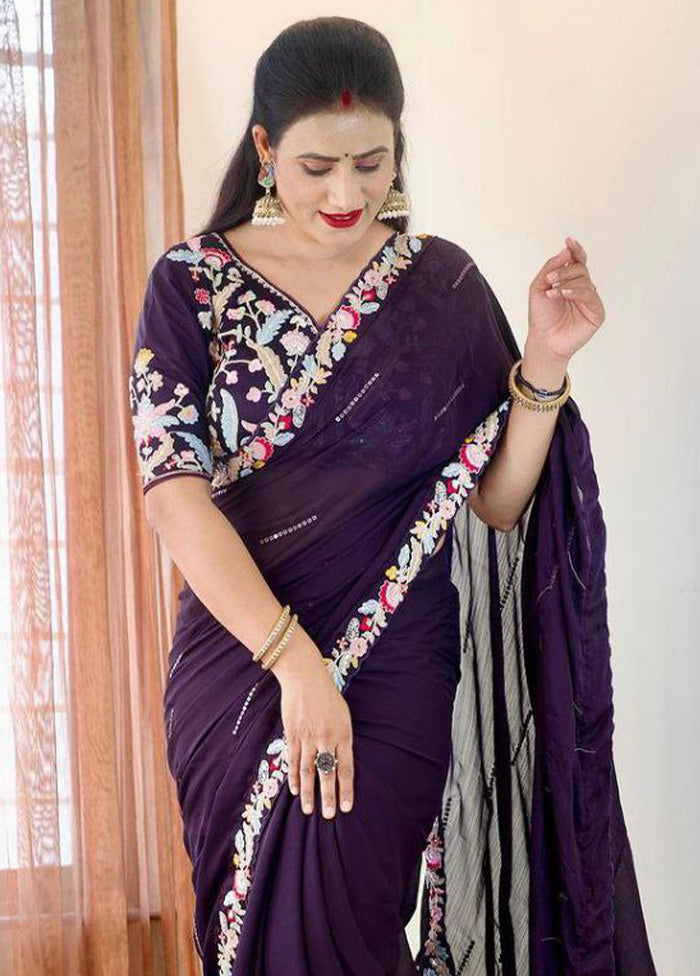 Voilet Spun Silk Saree With Blouse Piece