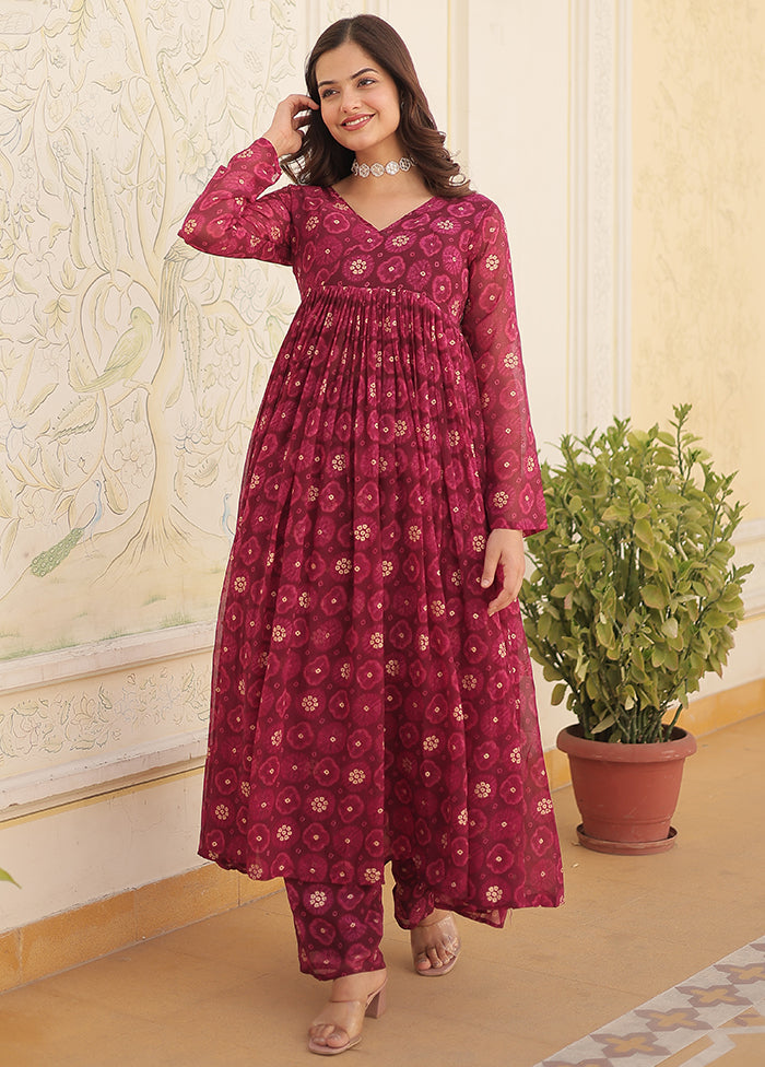 2 Pc Wine Readymade Georgette Long Kurti Set - Indian Silk House Agencies